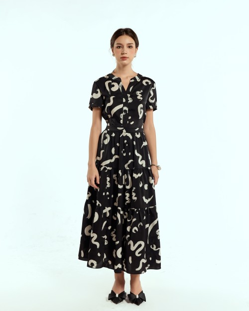 SIXDO G-Black Silk Flared Dress for Women